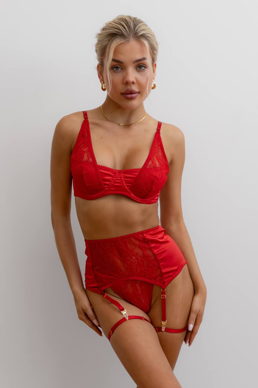 Red Lace and Silk Bra Venezia Red