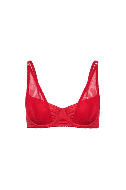 Red Lace and Silk Bra Venezia Red